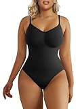 SHAPERX Bodysuit Figurenformend Damen Body Shaper Bauchweg Sculpting Shapewear Tanga Ganzkörper Formende Bodys Verstellbarer Schultergurt, UK-SZ5215-Black-XXS/XS