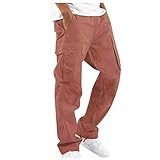 Cargohose Herren,Jogginghosen Für Pockets Hose Loose Fit Cargo Hosen Leicht Arbeitshose Lang Wanderhosen Vinted Sport Hose Casual Training Hose(#A Red,L)