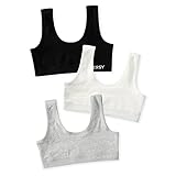 INNERSY Bustier Mädchen Baumwolle Sport BH Teenager Schwarz Weiß Grau Kinder Unterwäsche 3 Pack (XL, Klassische Farbe)