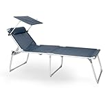 BERGER Aluminium Sonnenliege XL mit Dach 5-Fach verstellbare Campingliege Liegestuhl klappbar │ Gartenliege Liege Balkon Liegestuhl faltbar (Blau)