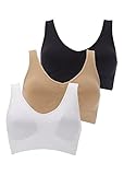 Boolavard Bustier Damen BH ohne Buegel | 3er Set Wohlfühl Bustiers Tops | Schlaf Still Sport Bralette Schwarz, Weiß, Beige | Bügelloser Soft Bra (as3, alpha, m, regular, regular)