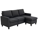 HOMCOM Ecksofa mit Schlaffunktion, L-Form Sofa mit Bettkasten, Couch mit Kissen, Eckcouch für Schlafzimmer, Wohnzimmer Leinen, 197 x 139 x 91 cm, Dunkelgrau