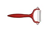 Kyocera Sparschäler Rot | zweischneidige Klinge: 4 cm | extra scharfer Schäler | sauberes Schälen von Gemüse und Obst | spülmaschinenfester Obstschäler | Mehrzweck Gemüseschneider