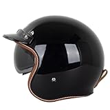 Motorradhelm Retro Halbhelm Helm ECE Zertifizierung, Moped,Klassisch Motorradhelm Erwachsene Damen Und Herren mit Built-in Visier Halbschalenhelm Halbschale Jethelm(1,2XL=63~64CM)