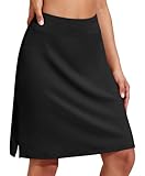 PINSPARK Damen Tennisrock Hohe Taille Golfrock mit Innenhose Knielanger Hosenrock Sportrock mit Taschen Wandern Laufen Radfahren Schwarz L
