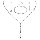 Yolev 4 Stück Brautschmuck Set - Hochzeitsschmuck Mit Halskette, Tropfen Anhänger, Ohrringe, Strass Armband - Kristall Hochzeit Schmuck Für Damen Und Mädchen