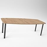 Konferenztisch KONTI 220x103 cm – ovaler Besprechungstisch in Asteiche mit graphitfarbenen Rundrohrfüßen & Kabelauslass, Meetingtisch für 6–8 Personen, moderner XXL-Tisch fürs Büro & Besprechungsraum