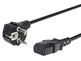 PremiumCord kpsp1 Netzkabel 230V 1m, Stromkabel mit Schutzkontakt gewinkelt auf Kaltgerätebuchse C13, IEC 320, PC Netzkabel 3 Polig, Farbe schwarz
