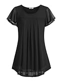 Zeagoo Bluse Damen Kurzarm Blumen Falten Tunika T-Shirts Rundhals Sommer Oberteile Locker Lässig Longshirt Schwarz XXL