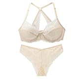 ALDOLA Damen Unterwäsche Minimizer BH mit Bügel Beige Damen Sexy Unterwäsche Spitzen Push Up Bügel BH und Slip Trägerloser Abnehmbare Träger Lingerie unterwäsche Frauen Sets für Damen（Größe:95D