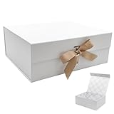Tekhoho Weiß große Geschenkbox 33.5x27x12.5 cm, Premium Geschenkbox mit Magnetverschluss und Geschenkband für Feiertage Hochzeit Geburtstag Geschenkverpackung, kariertes Innenfutter