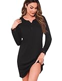 Jahetuul Nachthemd Damen Langarm Baumwolle Nachthemden für Damen lang Schlafshirt Spitze Sleepshirt Winter Nachtwäsche Frauen Nachtkleid mit Knopf