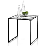 COSTWAY Beistelltisch, kleiner Gartentisch, Balkontisch mit Tischplatte aus gehärtetem Glas, Kaffeetisch für Wohnzimmer, Garten, Balkon, Terrasse, 43 x 43 x 45 cm