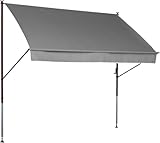 Angerer Klemmmarkise Style mit Handkurbel, Terrasse/Balkon, einfache Montage ohne Bohren, Made in Germany, hochwertiger Stoff, UV-beständig, höhenverstellbar, wasserabweisend, 250 cm Hellgrau