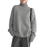 Damen Solid Rollkragen Kaschmir Strickpullover Winter Pullover Kaschmir Rollkragenpullover Casual Warm Elegant Rollkragenpullover, grau, XL(57.5-62.5)