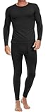 Ekouaer Thermounterhemd Thermounterhose für Männer Langarm Shirt und Hose Winter Warm Skiunterwäsche Innenfleece Suit Ski Thermo-Unterwäsche, Schwarz, L