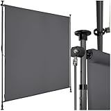 tectake® Klemmmarkise, Sichtschutz Markise Balkon ohne Bohren, Senkrechtmarkise mit Teleskopstange zum Klemmen, Windschutz, Sichtschutz, Sonnenschutz - dunkelgrau, 150 x 310 cm