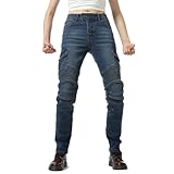 Generisch Damen Slim Fit Motorrad Jeans mit Protektoren Knie Und Hüftprotektoren Stretch Slim Fit Denim Motorradhose Fahrrad Riding Schutzhose Cargo Motorradjeans Schutzhose Biker Pants