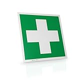 Betriebsausstattung24 Erste Hilfe & Verbandskasten Schild - Folie, langnachleuchtend - 15,0 x 15,0 cm - DIN 4844-2 D-E003 - L4Norm BGV A8 E03 - SR A1.3 E003 - Rettungszeichen