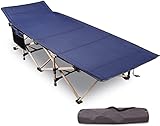 campMax Übergroß Feldbett für Erwachsene, XXL Breit Faltbar Campingbett 190 x 71 x 38 cm - bis 226kg Belastbar,Campingliege mit Seitentasche Tragetasche für Camping Reisen Outdoor, Marineblau