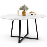 IDMarket - Esstisch, ausziehbar, rund, Selma, für 4-8 Personen, schwarz und weiße Marmorplatte, Alaska, 110-150 cm