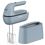 Kenwood QuickMix Go HMP40.000GY, tragbarer elektrischer Handmixer mit integrierter Tasche, Schneebesen und Knethaken aus Edelstahl, 5 Geschwindigkeiten, aus recyceltem Kunststoff, 350 W, Storm Blue