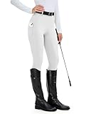 H.MILES Reitleggings Damen Vollbesatz High Waist Elastische Reithose Damen mit Handytasche Gürtelschlaufen Weiß M