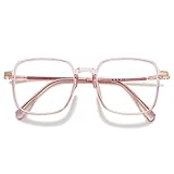 VEVESMUNDO Blaulichtfilter Lesebrille Metall Groß Stylisch Rechteckig Anti Blaulicht Lesehilfen Sehhilfe Brille für Damen Herren (1 Stück Transparent Rosa Brille, 2.0)