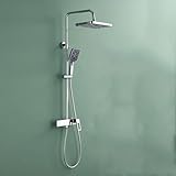 Xiaoxu Wasserfall-Armatur und Duschset, 360° drehbar, 3 Modi (Warm und Kalt), Messing, Wandmontage, Grau