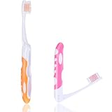 2 Stück Reisezahnbürste Klappbar, Reise-Zahnbürsten, Weiche Klappzahnbürsten, Mini-Zahnbürsten für Reisen, Camping, Wandern (Orange und Pink)