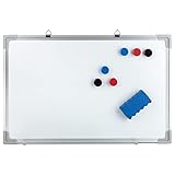 Idena 10414 - Whiteboard mit Alurahmen, ca. 40 x 60 cm groß, inklusive 6 Magnete und Schwamm, zur Wandmontage geeignet, ideal für Büro und zu Hause, ohne Maker