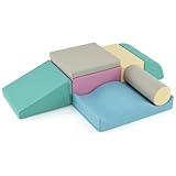 GOPLUS 7 TLG. Softbausteine, Riesenbausteine zum Toben Klettern Rutschen, Schaumstoffbausteine Großbausteine aus Schaumstoff für Kinder, weiches Bausteinset für Kinderzimmer Kindergarten (Blau)