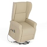 FiveWillowise Fernsehsessel mit Aufstehhilfe, Elektrisch Relaxsessel für ältere Menschen, Liegesessel mit Leinenoptik, TV-Sessel mit Liegefunktion, Fernbedienung, Liegestühle, Loungesofa, Cremeweiß