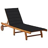 Annlera Sonnenliege Relaxliege aus Holz mit Schwarz Auflage Liegestuhl Wetterfest Gartenmöbel Klappbare Liegenauflage für Garten Terrasse oder Balkon Ergonomischen Designs 200x63x85 cm