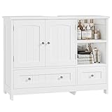 FOREHILL Waschbeckenunterschrank Badezimmer Unterschrank mit 2 Schubladen und 2 Türen und 2 offenen Fächern, Badezimmerschrank weiß, 80x30x65cm