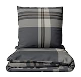 Leonado Vicenti Feinbiber Bettwäsche Kariert in Grau & Beige 135x200 cm + 80x80 cm Kissenbezug mit verdecktem Reißverschluss