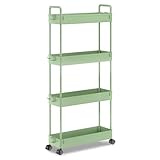 SOLEJAZZ 4-Tier Storage Trolley Cart Slide-out Slim Rolling Utility Cart Mobile Storage Shelving Organizer für Küche, Bad, Waschküche, Schlafzimmer, schmale Orte, Kunststoff, Grün