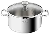 Tefal A70546 Duetto Kochtopf | 24 cm | induktionsgeeignet | einfache Reinigung in der Spülmaschine | Messskala | Glasdeckel zum Abgießen | Edelstahl