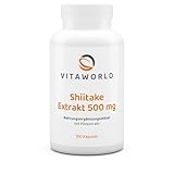 vitaworld Shiitake Extrakt 500 mg, Standardisiert auf 10% Polysaccharid-Gehalt, 102 mg Polysaccharide und 1020 mg Shiitake Extrakt pro Tagesverzehrmenge, Vegan, 100 Kapseln