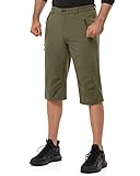 33,000ft Herren 3/4 Hose Cargo Shorts Kurze Wanderhose Stretch Leichte Radhose Sommer Capri Dreiviertel Hose Outdoor Shorts UPF 50+ mit Viele Taschen für Wandern Laufen Radfahren Olivgrün L
