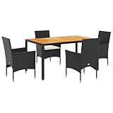 QJBSAVVA Garten Sitzgruppe Terrassenmöbel Set Gartenlounge Set Bierzeltgarnitur Klein - 5-TLG. Garten-Essgruppe mit Kissen Schwarz Poly Rattan Akazie für Außen Terrasse Garten Balkon