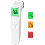 Fieberthermometer Kontaktlos Stirnthermometer, Digitales Infrarot Thermometer für Babys und Erwachsene mit sofortigen genauen Messwerten, Fieberalarm, LCD-Anzeige und 35 Speicherabruf (Creme)