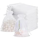 50 Stück Organzasäckchen,10x15Cm Organzabeutel Mit Kordelzug, Schmuckbeutel,Kleine Säckchen Zum Befüllen, Für Hochzeiten, Süßigkeiten, Kristalle, Geburtstage, Gastgeschenke, Bastelarbeiten(Weiß)
