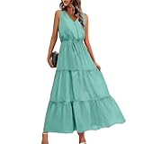 Festliche Kleider Für Damen Trendig Vintage Druck Ärmellos Lose Maxi Kleider Sexy V Ausschnitt Swing A Linie Lang Kleid Grün 2XL Modern Coole Brautmutterkleider Teenager Kleider Festlich