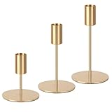 3 Set Kerzenhalter Gold,Kerzenständer Stabkerzen 9/14/19CM,Dekorativer Vintage-Kerzenhalter,Hoch Kerzenleuchter aus Metall,Geeignet für Geburtstagsmahlzeiten, Jubiläum, Hochzeit, Heimdekoration