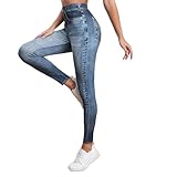 Gellmall Damen Jeansoptik Leggings High Waist Jeggings Elastic Jeans Frauen Lange Skinny Hosen Treggings Yogahose Fitnesshose 2XL