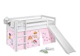 Lilokids Hochbett mit Rutsche JELLE 90×200 cm | 90x190 cm – Kinderbett & Spielbett aus Massivholz (Kiefer) inkl. Lattenrost – Verschiedene Markenmotive (Paw Patrol rosa, 90 x 200 cm)