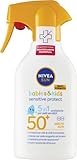 NIVEA SUN Maxi Sonnencreme Spray Kids Sensitive Protect & Play FP 50+ 270 ml, Sonnencreme Kinder und Babys ab 6 Monaten, Sonnencreme 50+ in praktischer Sprühflasche