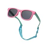 Pro Acme TPEE Polarisierte Baby Sonnenbrille mit Gurt-flexiblen Kleinkind-Sonnenbrillen für 0-24 Monate (Rosa Grün Rahmen | Grau Linse)