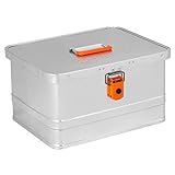 Alubox Werkzeugkiste EASY 29 Liter silber glänzend - orangne Schnallen - Griff oben - Außenmaße L 43,5 x B 35,5 x H 25 cm